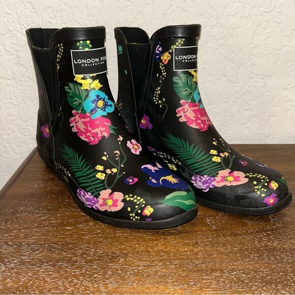 LONDON FOG Collection Picadilly Floral Print Outdoor Rubber Rain Boot Shoes - Picture 2 of 9